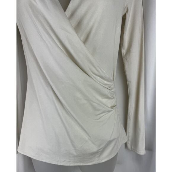 Ann Taylor Crossover V-neck Ruching Long Sleeves Blouse, Ivory Sz: XS, 57-18 - Picture 2 of 16